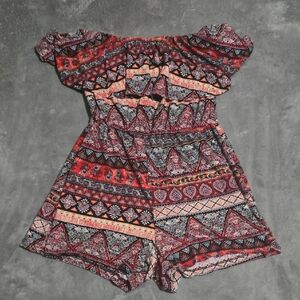 eye candy Red Multi-Pattern Off-Shoulder Romper